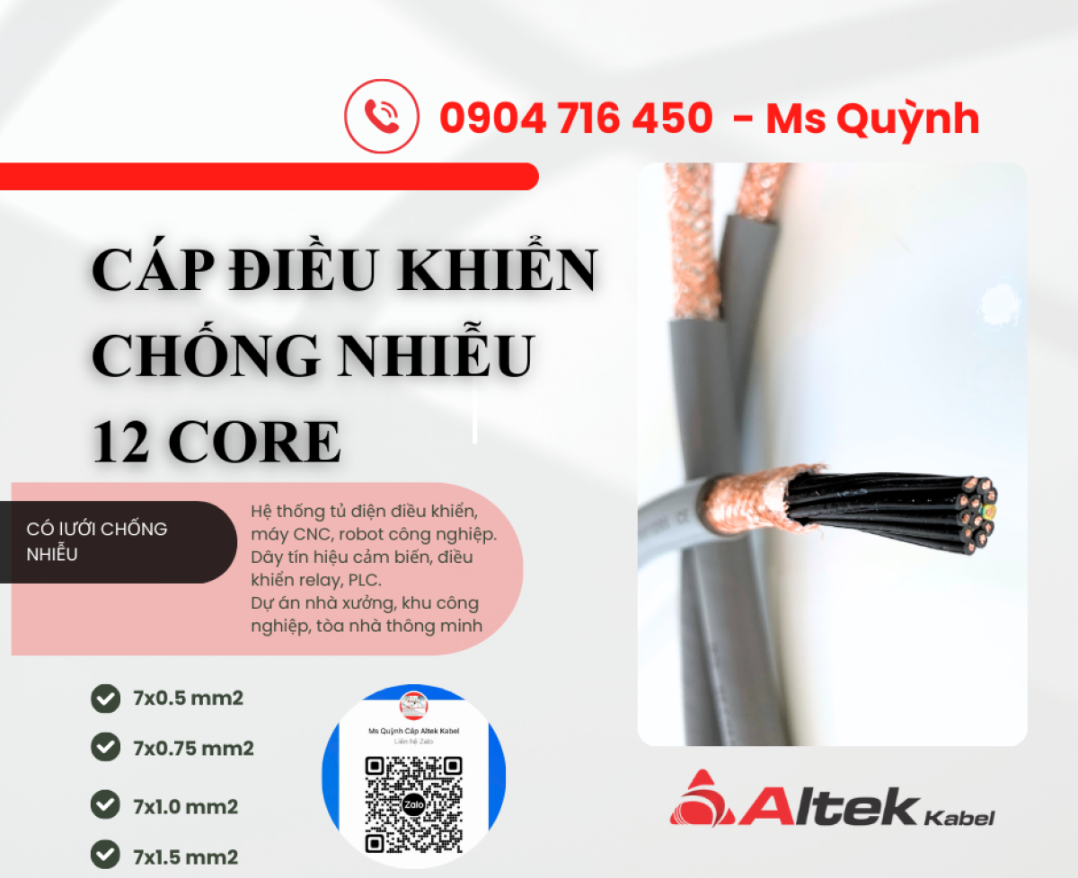 Cáp điều khiển  Altek Kabel 12 sợi 12x0.5, 12x0.75, 12x1.5 Đà Nẵng, Hà Nội, Thanh Hóa