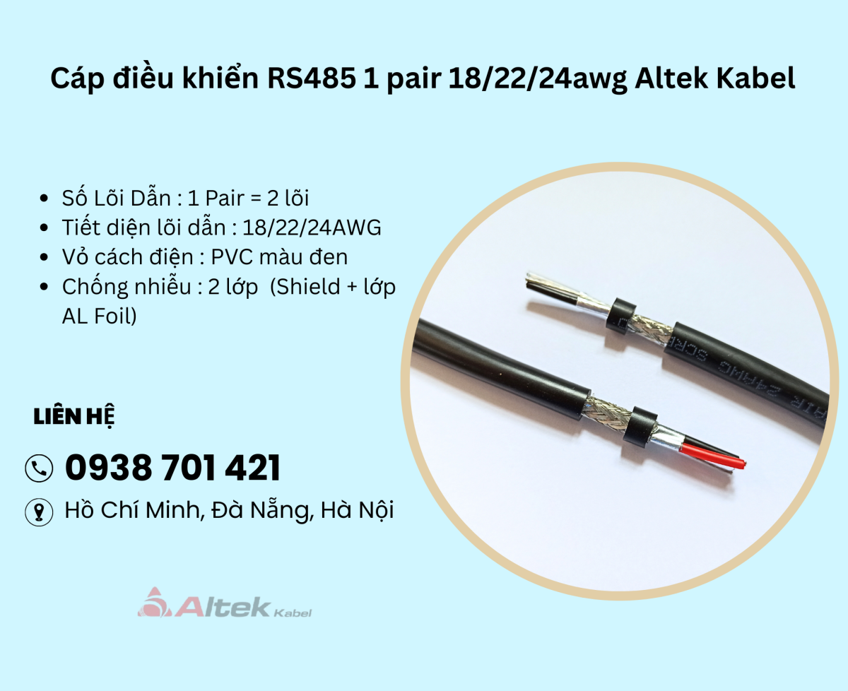 Cáp điều khiển RS485 1 pair 18/22/24awg Altek Kabel Quảng Bình, Đà Nẵng, Phú Yên