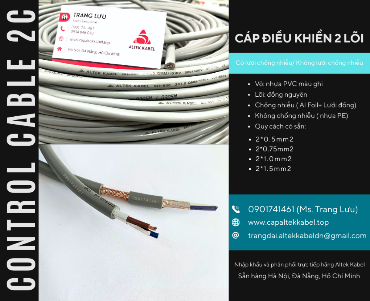Cáp điều khiển RVVP/CXV 2x0.5, 2x0.75, 2x1.0, 2x1.5 Hà Nội, Đà Nẵng, HCM