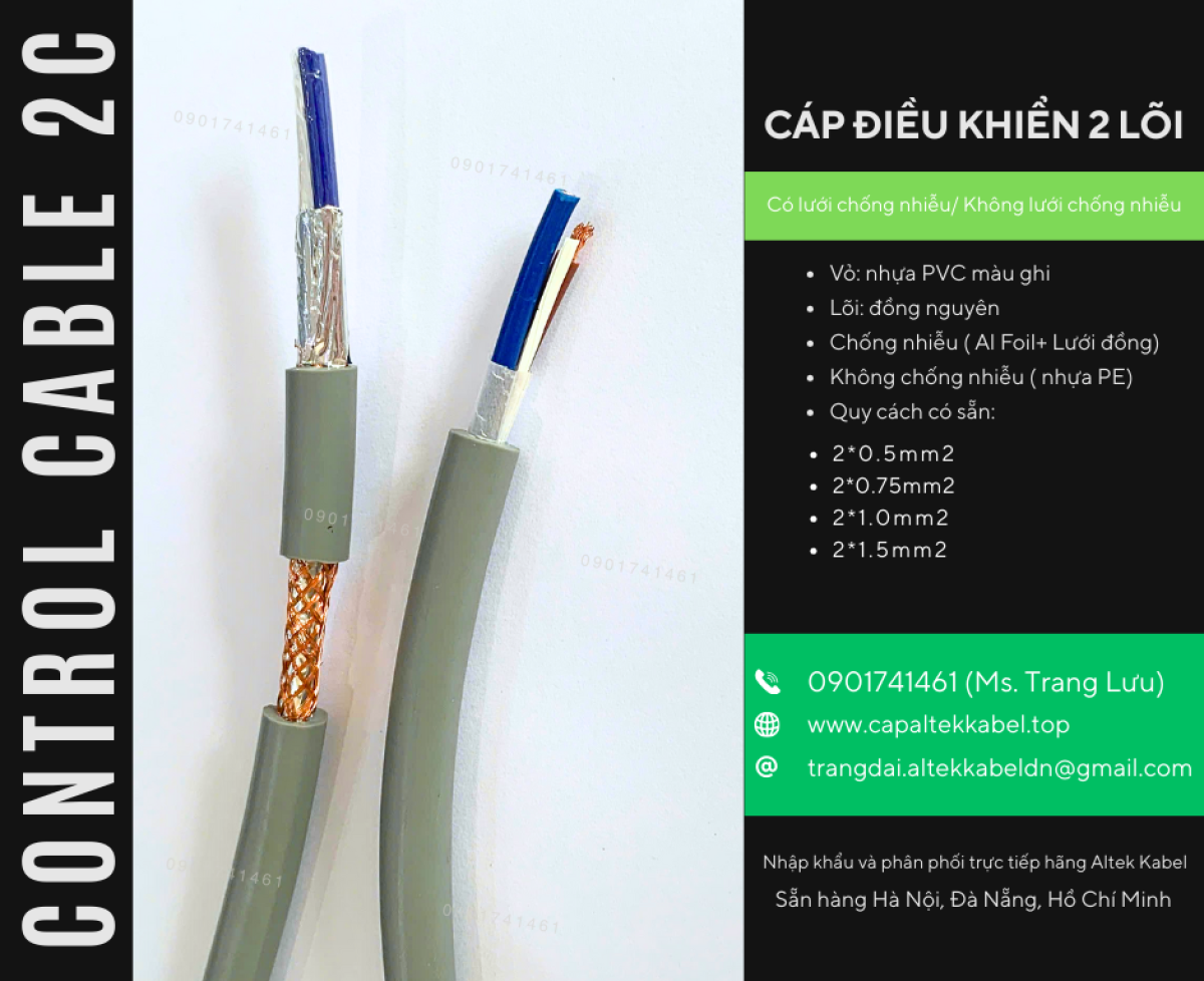 Cáp điều khiển RVVP/CXV 2x0.5, 2x0.75, 2x1.0, 2x1.5 Hà Nội, Đà Nẵng, HCM