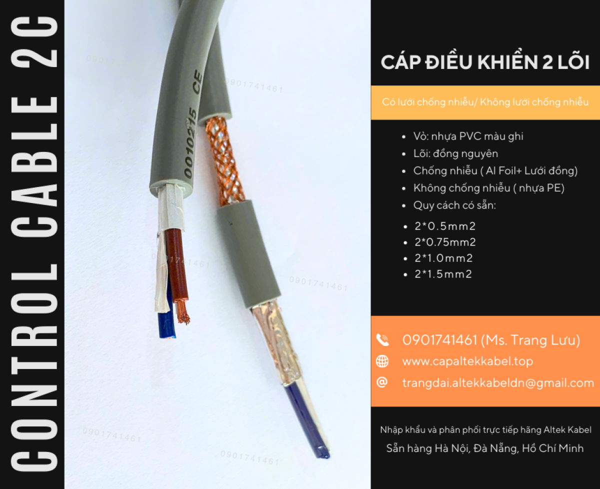 Cáp điều khiển RVVP/CXV 2x0.5, 2x0.75, 2x1.0, 2x1.5 Hà Nội, Đà Nẵng, HCM
