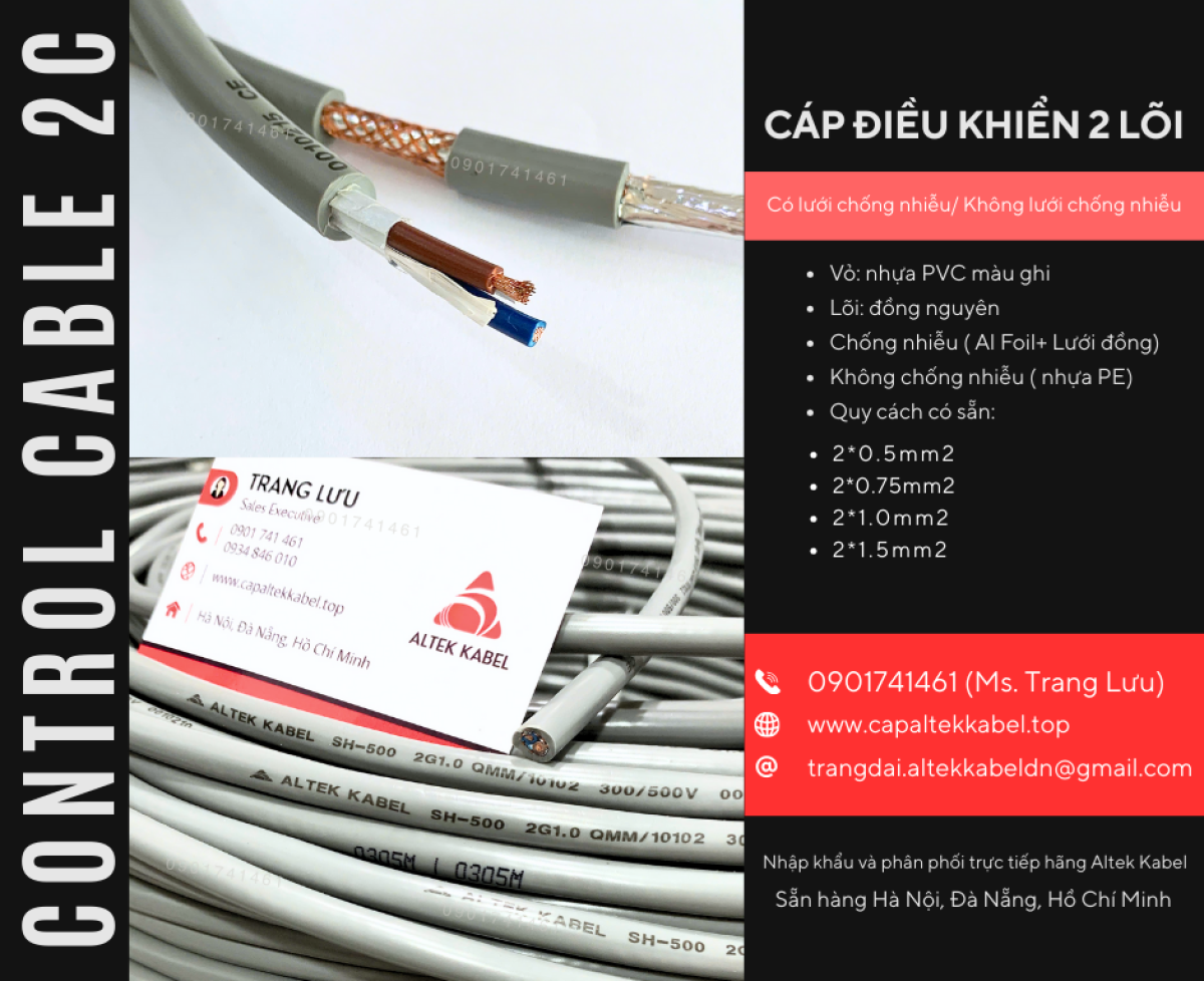 Cáp điều khiển RVVP/CXV 2x0.5, 2x0.75, 2x1.0, 2x1.5 Hà Nội, Đà Nẵng, HCM