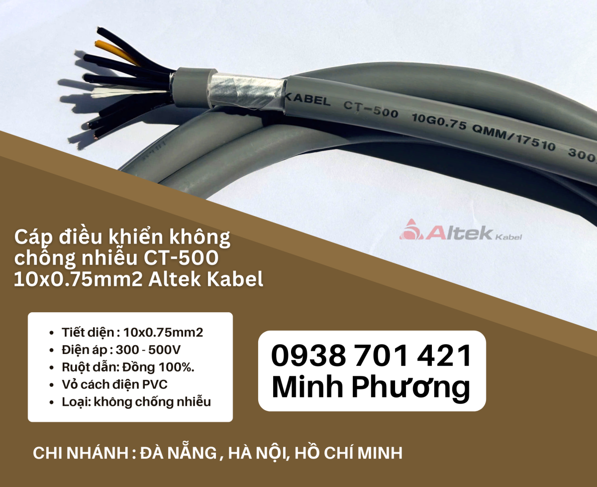 Cáp điều khiển không chống nhiễu CT-500 10x0.75mm2 Altek Kabel Đà Nẵng, Ninh Thuận, Bình Thuận