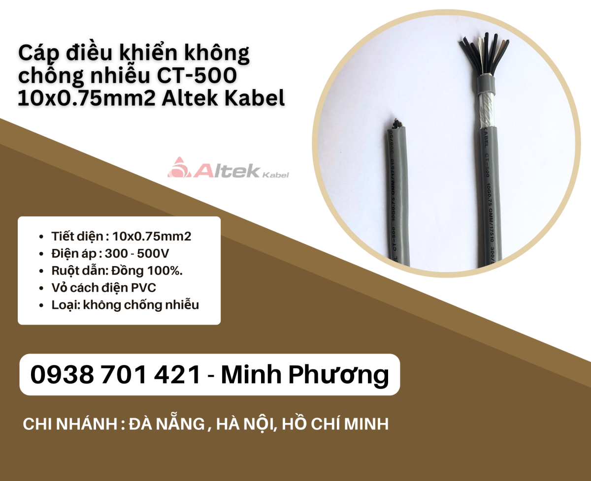 Cáp điều khiển không chống nhiễu CT-500 10x0.75mm2 Altek Kabel Đà Nẵng, Ninh Thuận, Bình Thuận
