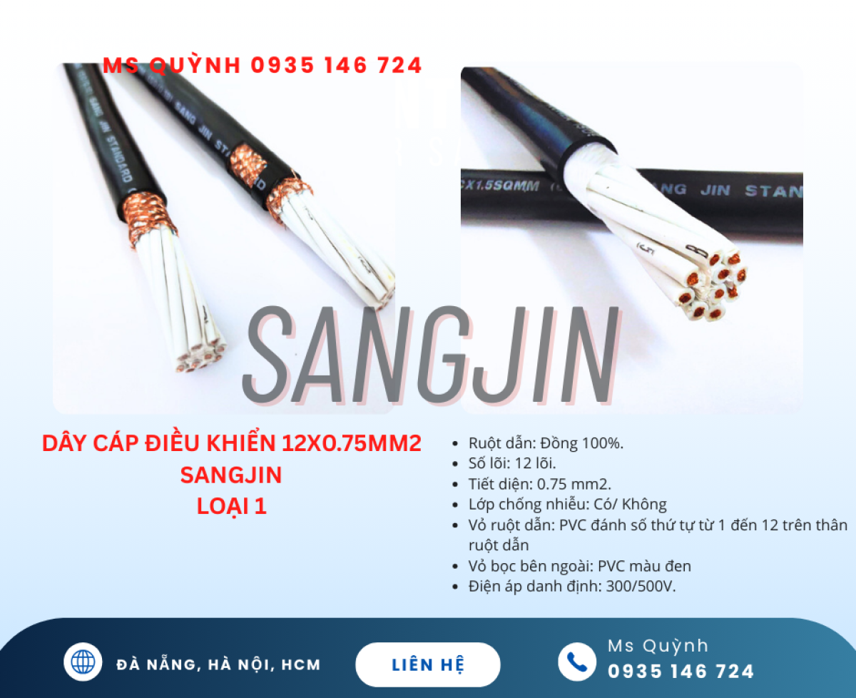 Cáp điều khiển Sangjin DVV 12x0.5, 12x0.75, 12x1.25, 12x1.5 Sài Gòn