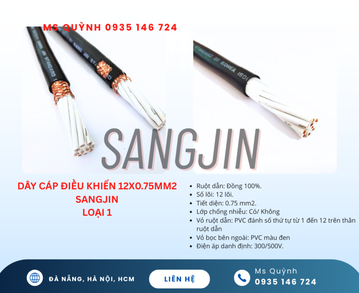 Cáp điều khiển Sangjin DVV 12x0.5, 12x0.75, 12x1.25, 12x1.5 Sài Gòn