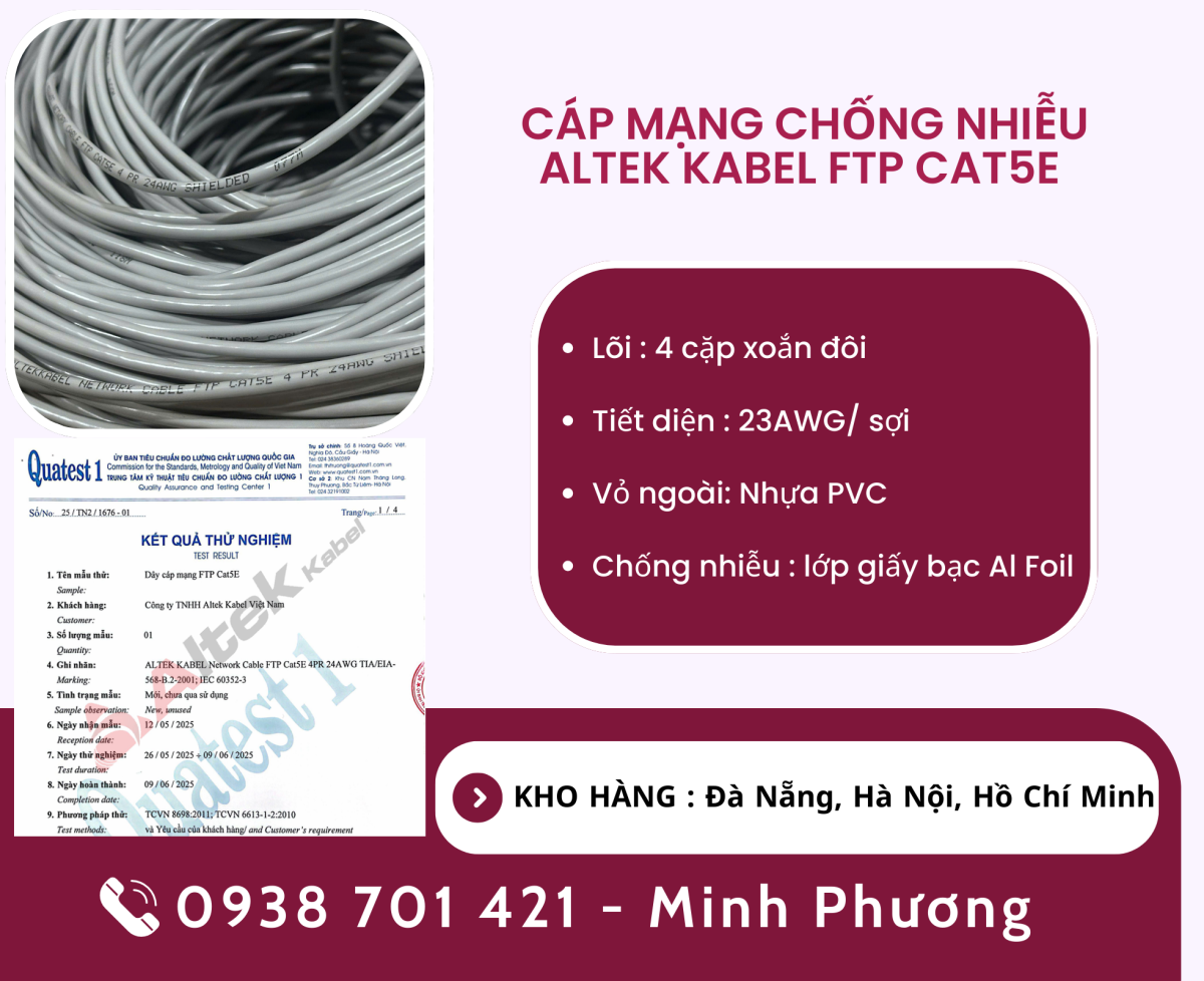 Cáp mạng chống nhiễu Altek Kabel FTP cat5e Hà Nội, Bình Định, Quảng Bình