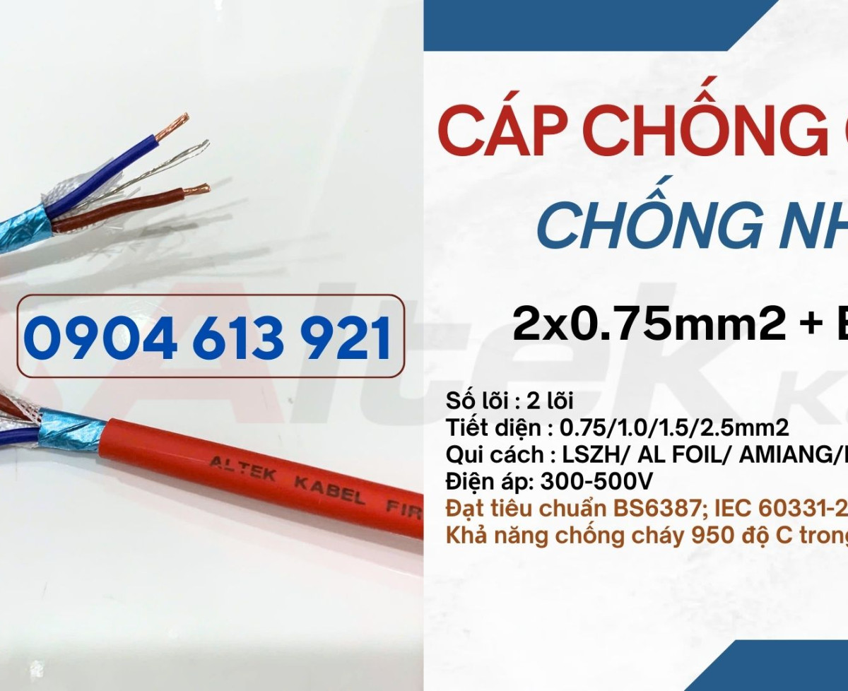 Dây tín hiệu chống cháy chống nhiễu 2x1.0mm2 Altek Kabel đạt tiêu chuẩn IEC60331, BS6387
