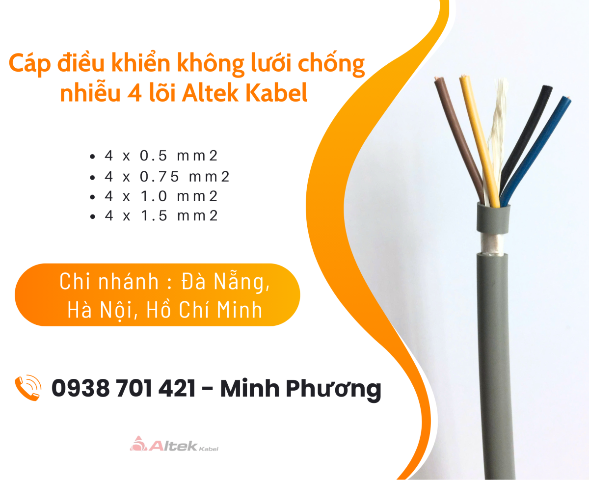 Cáp điều khiển không lưới chống nhiễu 4 lõi Altek Kabel Đắk Lắk, Bình Định, Phú Yên