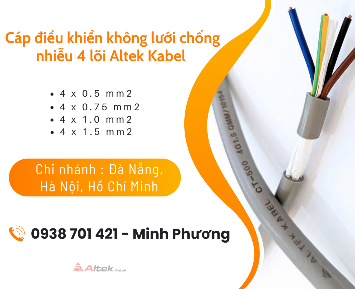 Cáp điều khiển không lưới chống nhiễu 4 lõi Altek Kabel Đắk Lắk, Bình Định, Phú Yên