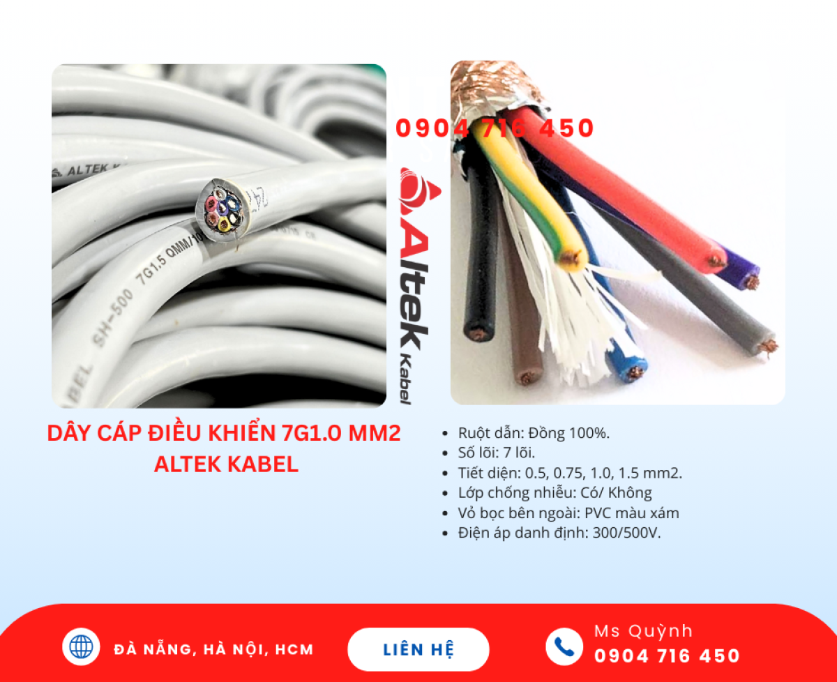 Dây cáp tín hiệu 7x0.5, 7x0.75, 7x1.0, 7x1.5 Altek Kabel Đà Nẵng, Hà Nội, Nam Định, Nghệ An, Gia Lai, Phú Yên