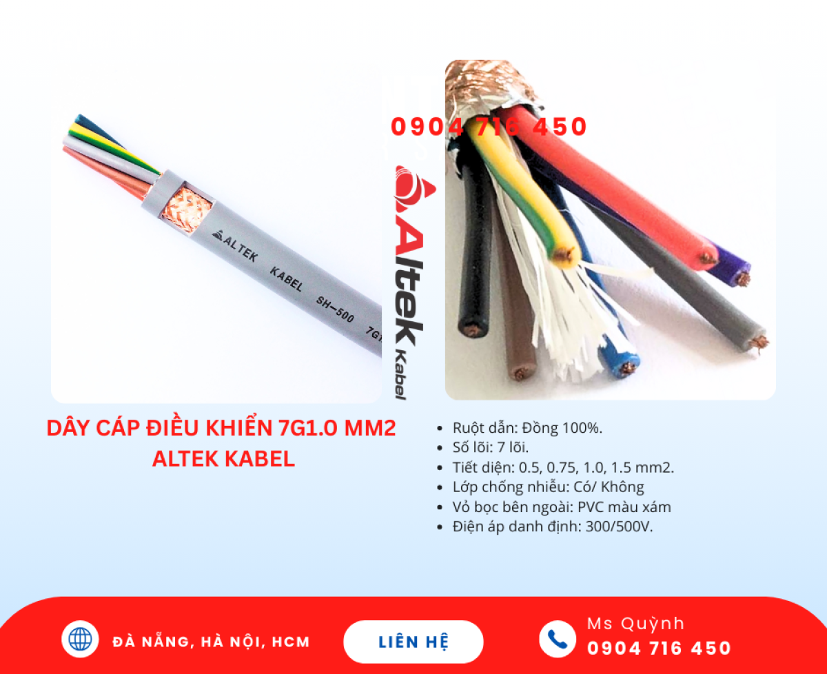 Dây cáp tín hiệu 7x0.5, 7x0.75, 7x1.0, 7x1.5 Altek Kabel Đà Nẵng, Hà Nội, Nam Định, Nghệ An, Gia Lai, Phú Yên