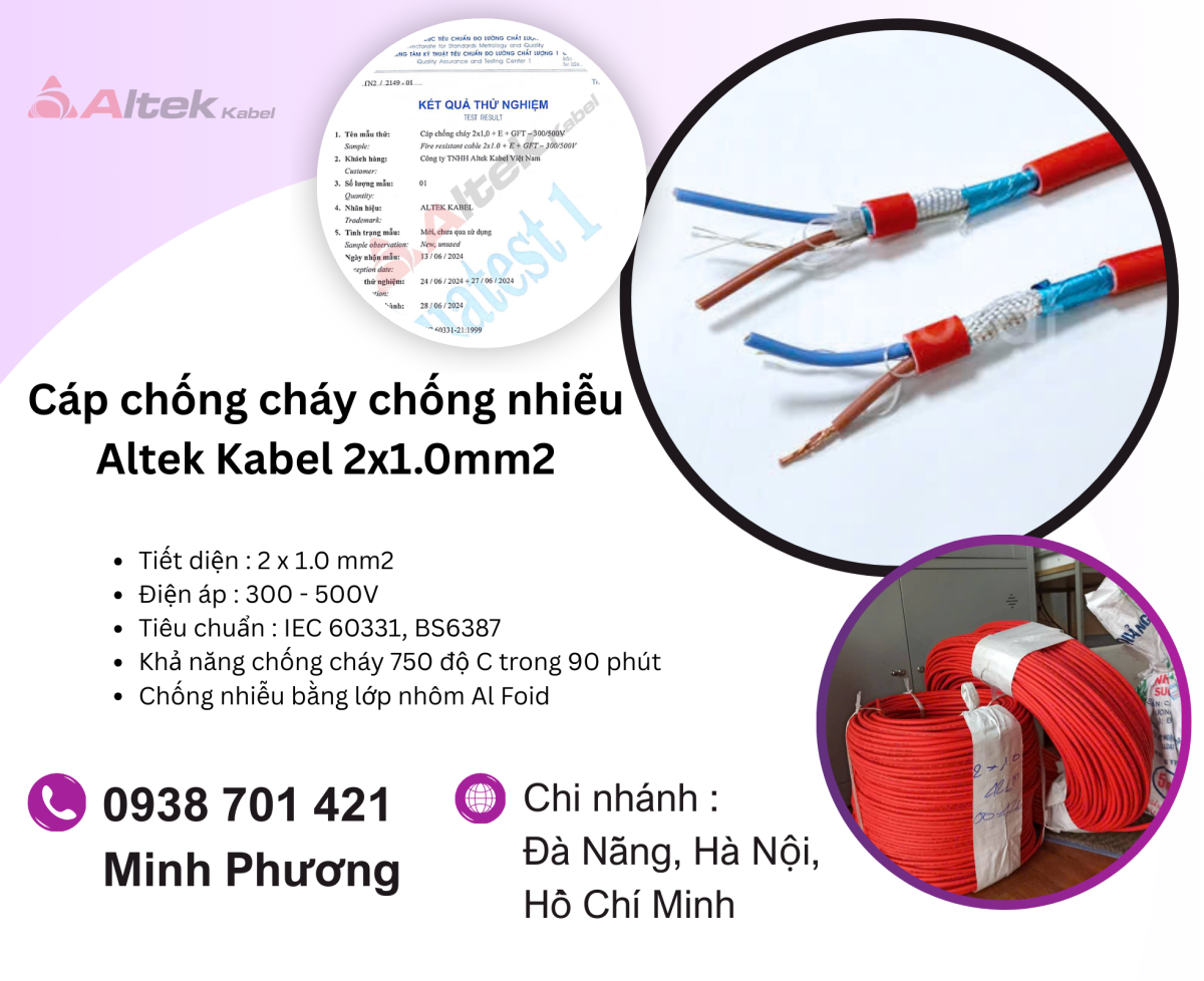Cáp chống cháy chống nhiễu Altek Kabel 2x1.0mm2 chính hãng Đà Nẵng, Huế, Gia Lai