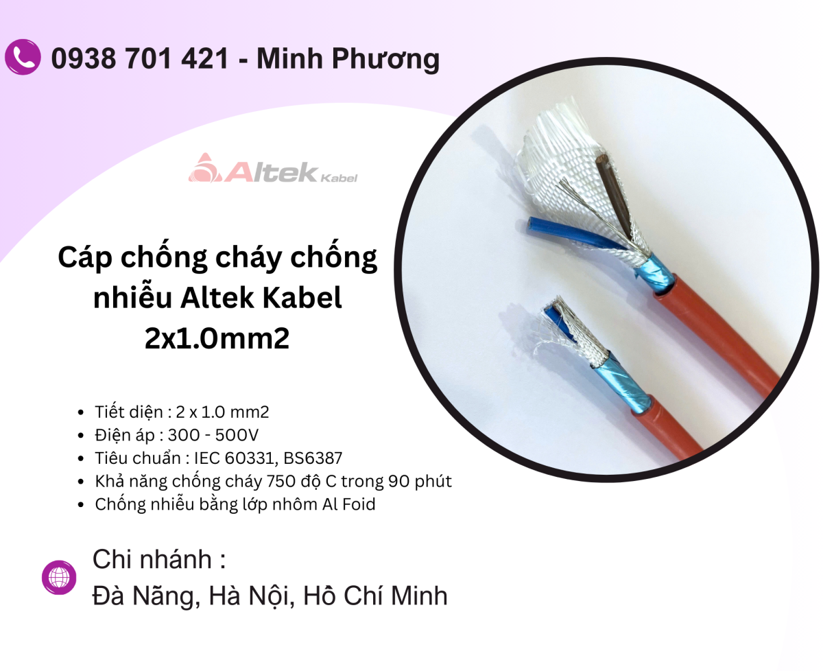 Cáp chống cháy chống nhiễu Altek Kabel 2x1.0mm2 chính hãng Đà Nẵng, Huế, Gia Lai