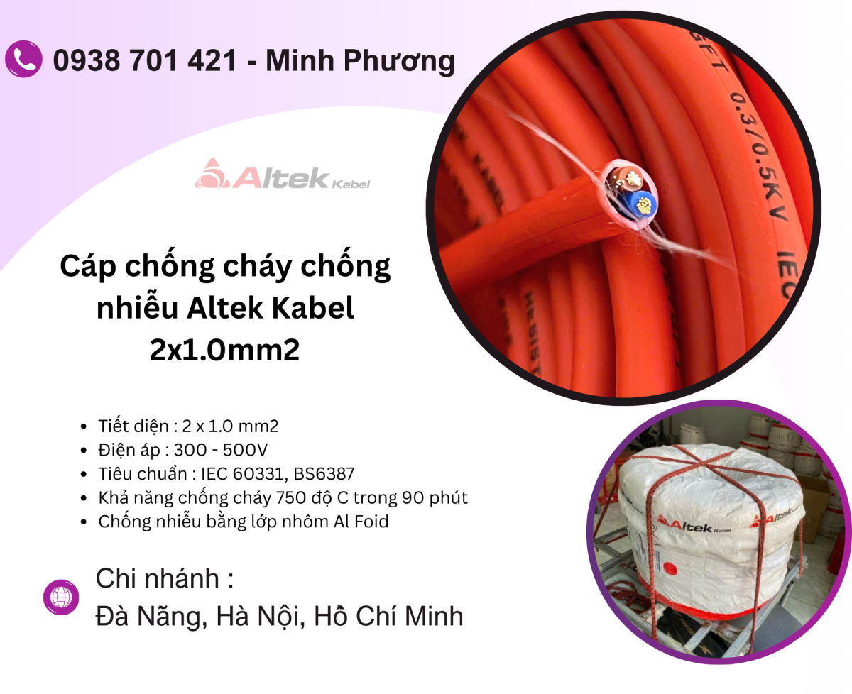 Cáp chống cháy chống nhiễu Altek Kabel 2x1.0mm2 chính hãng Đà Nẵng, Huế, Gia Lai