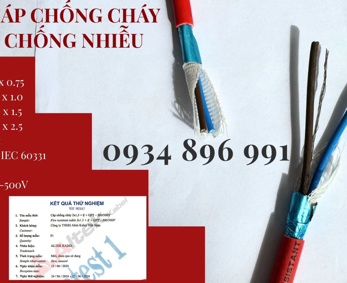 Cáp Chống Cháy Chống Nhiễu 2 Lõi Chuẩn Bs6387, Iec 60331 Thanh Hóa, Nghệ An, Hà Tĩnh.