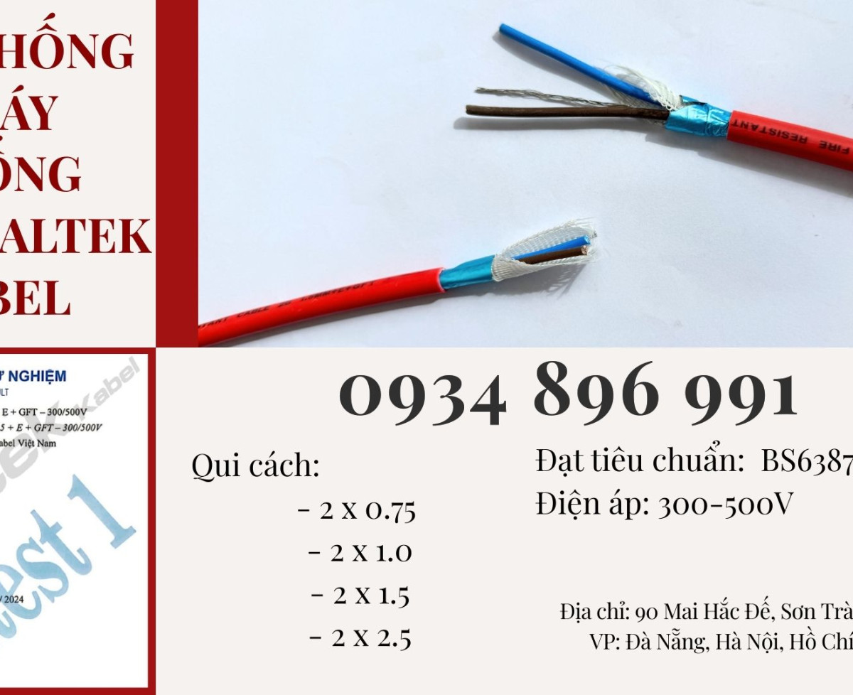 Cáp Chống Cháy Chống Nhiễu 2 Lõi Chuẩn Bs6387, Iec 60331 Thanh Hóa, Nghệ An, Hà Tĩnh.