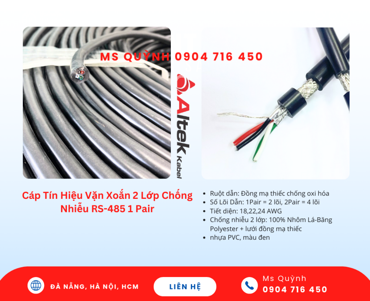 Cáp tín hiệu RS485 24awg,22awg,18awg Altek Kabel Đà Nẵng, Nghệ An, Quy Nhơn, Quảng Ngãi