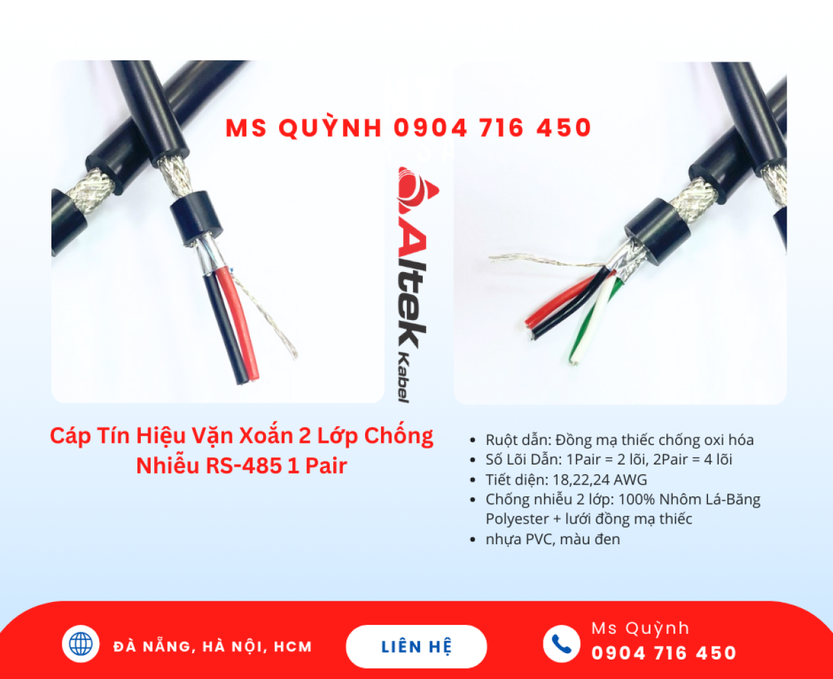 Cáp tín hiệu RS485 24awg,22awg,18awg Altek Kabel Đà Nẵng, Nghệ An, Quy Nhơn, Quảng Ngãi
