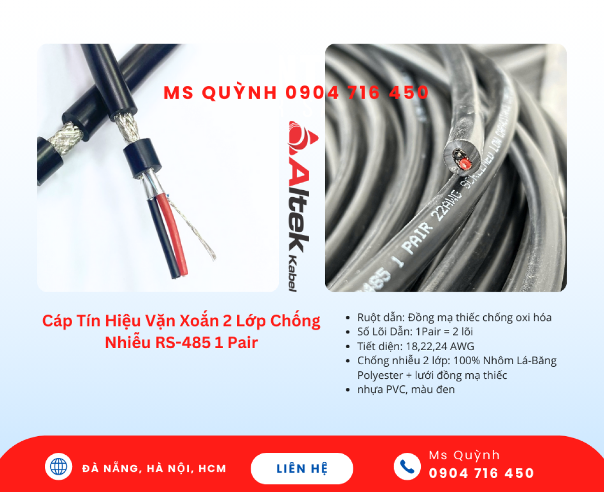 Cáp tín hiệu RS485 24awg,22awg,18awg Altek Kabel Đà Nẵng, Nghệ An, Quy Nhơn, Quảng Ngãi