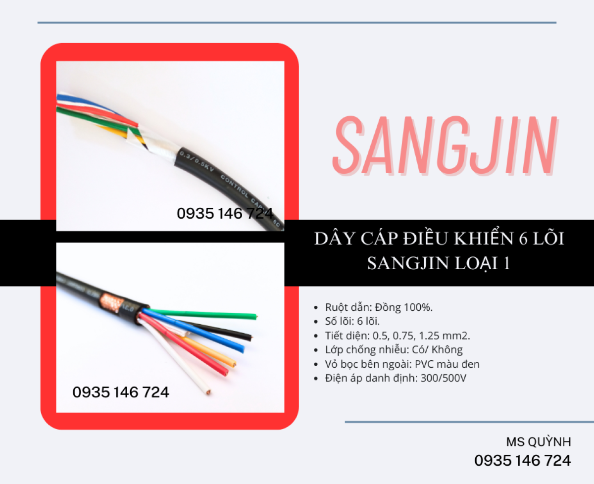 Cáp Sanjing Sài Gòn  6x0.5, 6x0.75, 6x1.25, 6x1.5