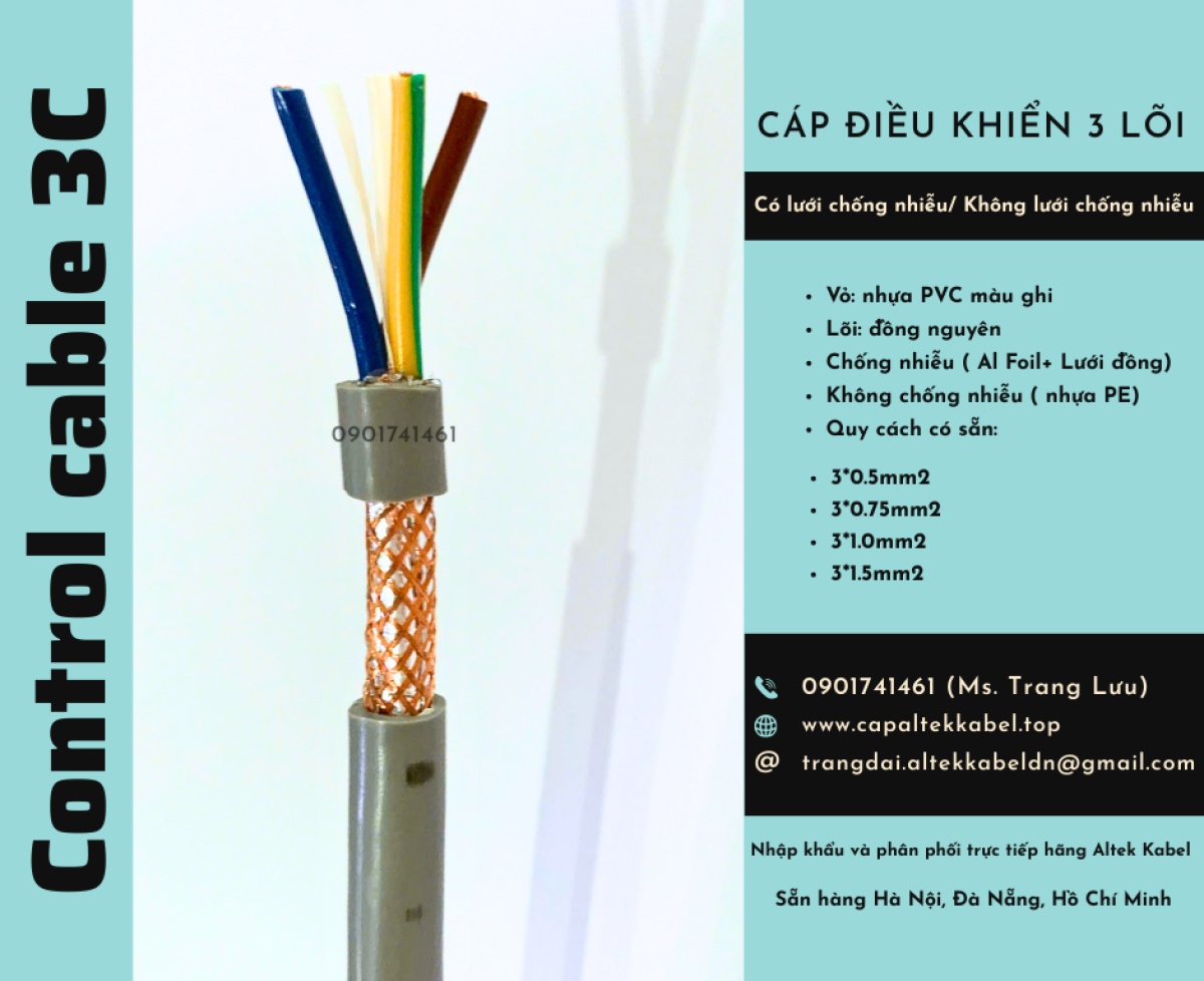 Cáp tín hiệu không lưới/ có lưới chống nhiễu 3x0.5, 3x0.75, 3x1.0, 3x1.5