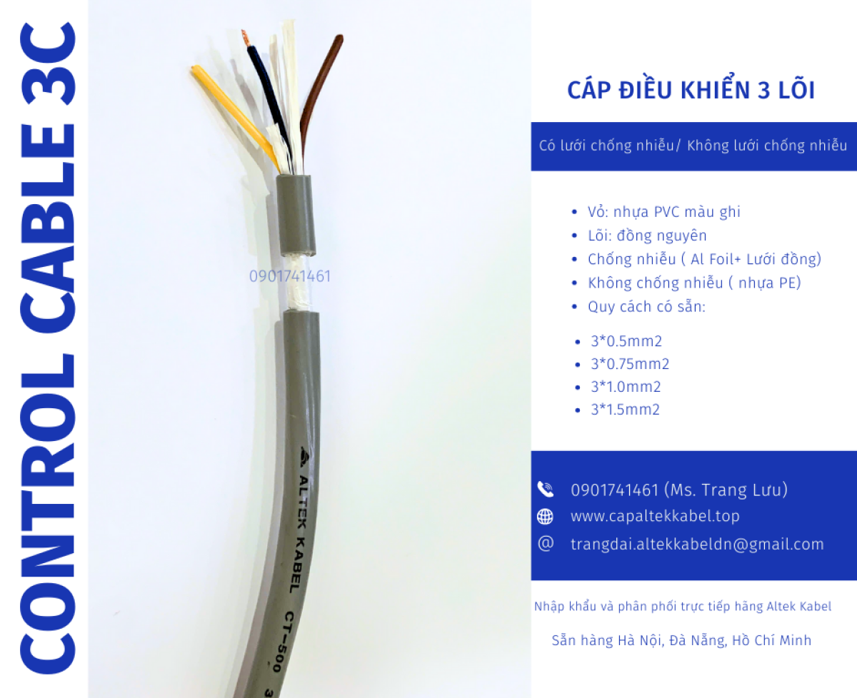 Cáp tín hiệu không lưới/ có lưới chống nhiễu 3x0.5, 3x0.75, 3x1.0, 3x1.5