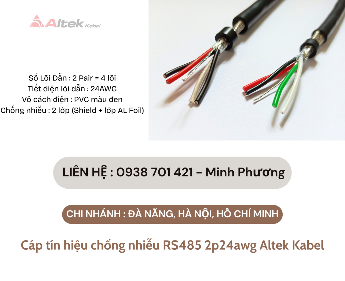 Cáp tín hiệu chống nhiễu RS485 2p24awg Altek Kabel Đà Nẵng, Gia Lai, Huế