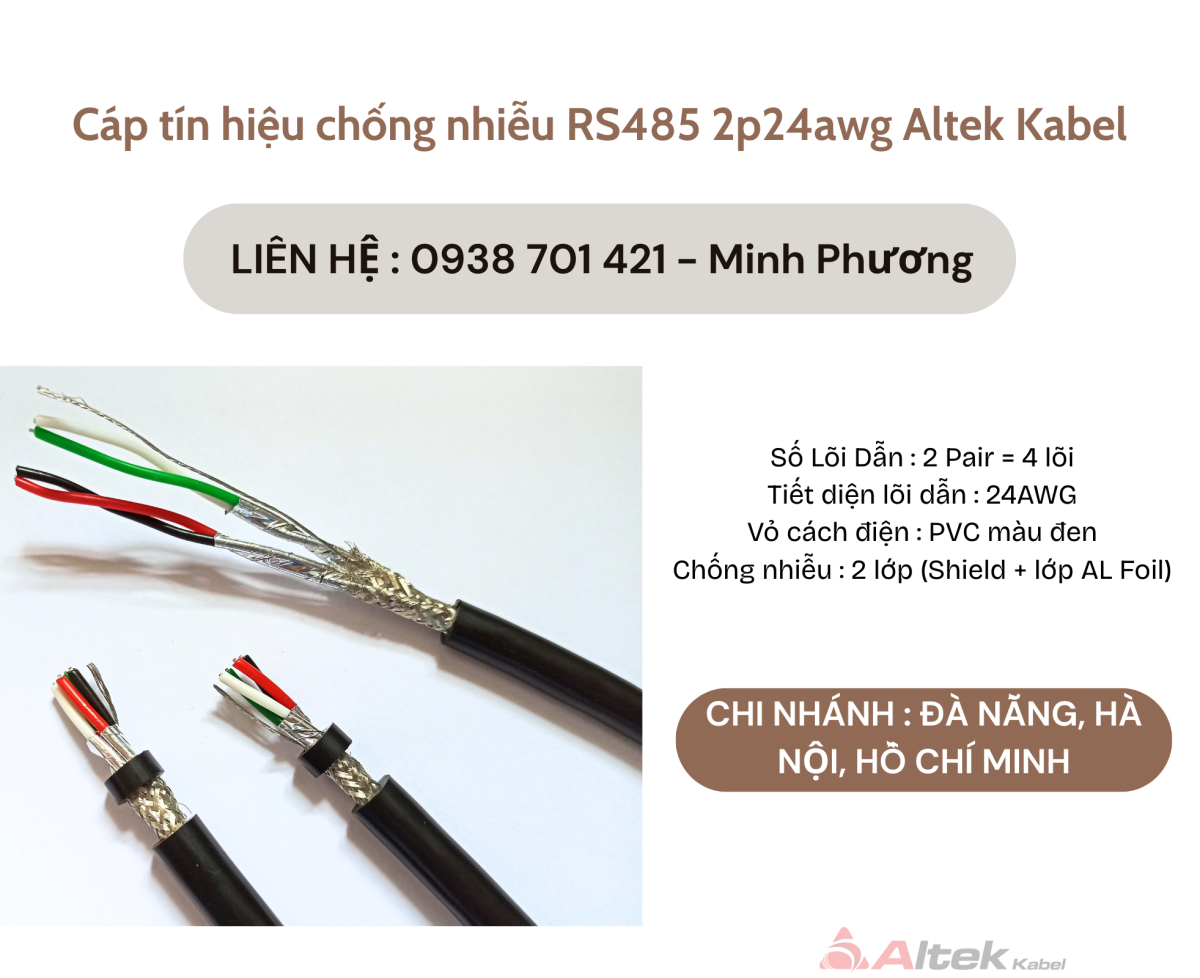 Cáp tín hiệu chống nhiễu RS485 2p24awg Altek Kabel Đà Nẵng, Gia Lai, Huế