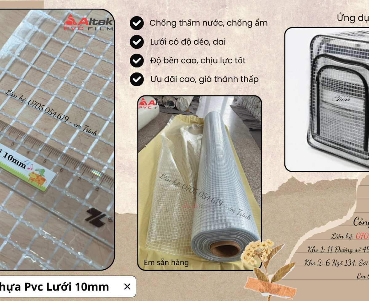 Mua màng nhựa pvc lưới 10mm tại sài gòn, giá sỉ