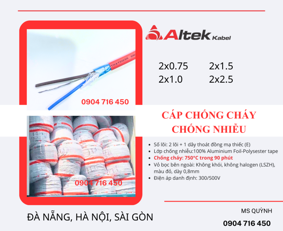Cáp tín hiệu chống cháy 2g0.75, 2g1.0, 2g1.5 Altek Kabel