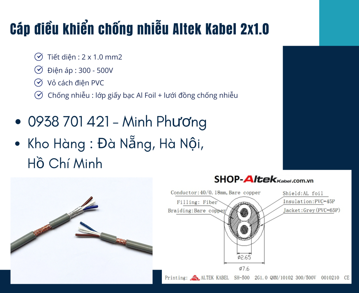 Cáp điều khiển chống nhiễu Altek Kabel 2x1.0 Thanh Hóa, Hà Tĩnh, Phú Yên