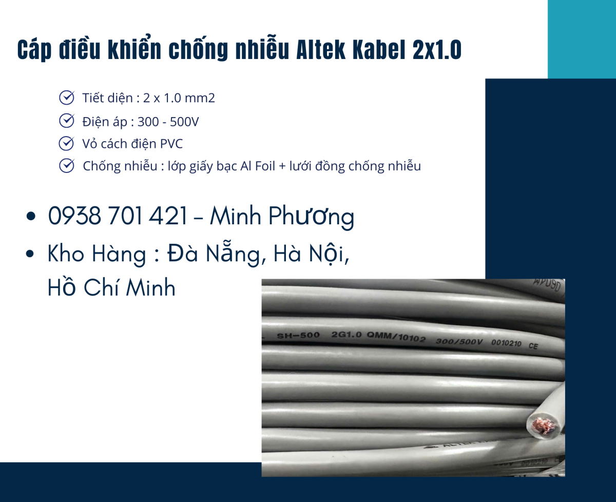 Cáp điều khiển chống nhiễu Altek Kabel 2x1.0 Thanh Hóa, Hà Tĩnh, Phú Yên