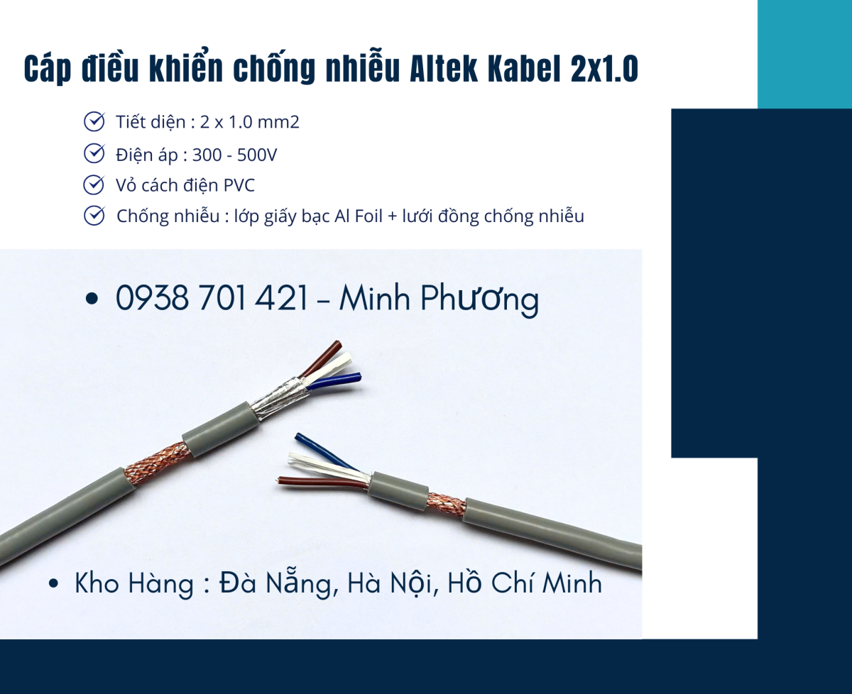 Cáp điều khiển chống nhiễu Altek Kabel 2x1.0 Thanh Hóa, Hà Tĩnh, Phú Yên