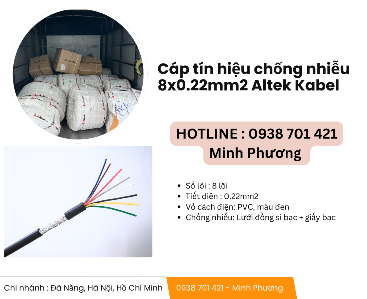 Cáp tín hiệu chống nhiễu 8x0.22mm2 Altek Kabel giao ngay Đà Nẵng, Hà Tĩnh, Thanh Hóa