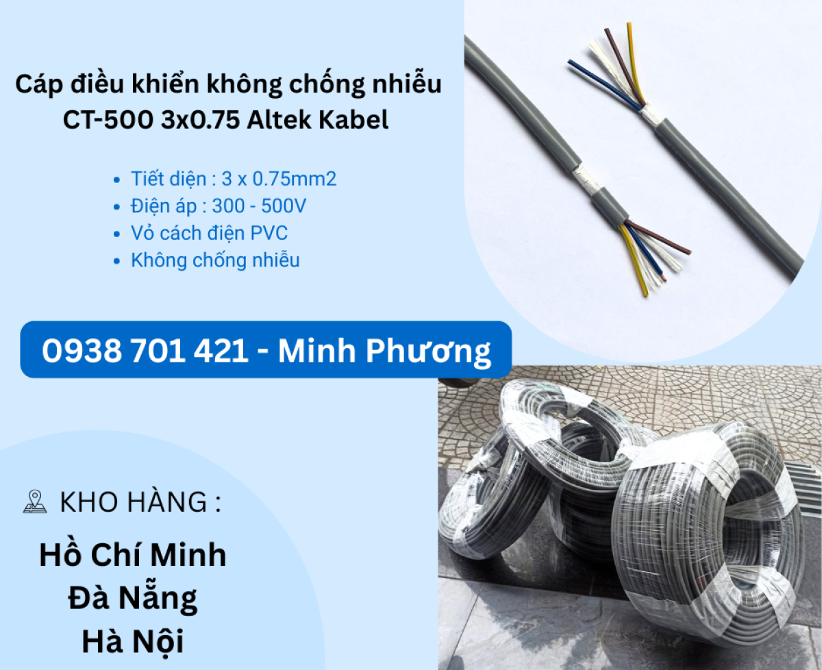 Cáp điều khiển không chống nhiễu CT-500 3x0.75 Altek Kabel Đà Nẵng, Hải Dương, Hải Phòng