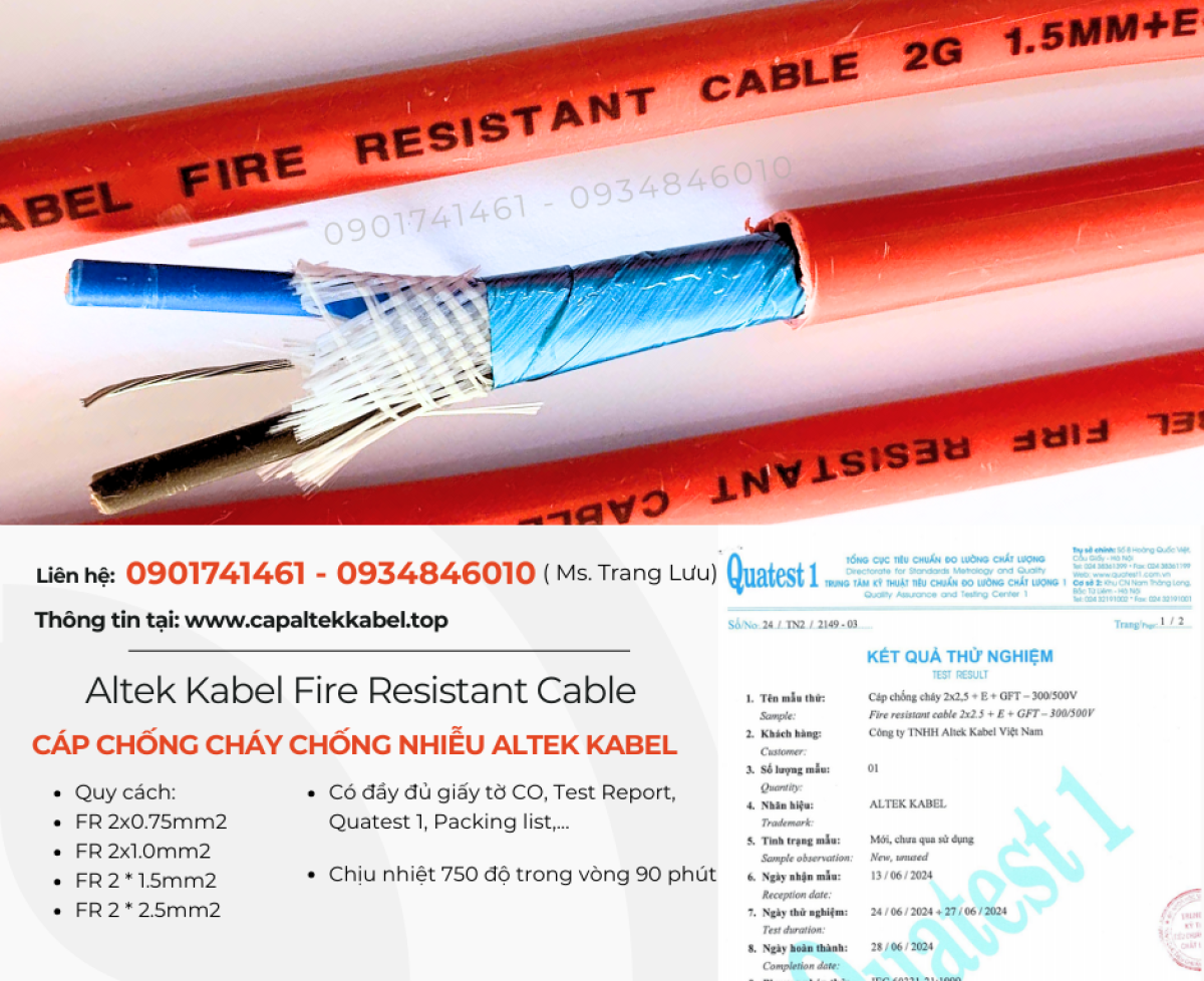 Cáp chống cháy chống nhiễu 2x0.75/ 2x1.0/ 2x1.5/ 2x2.5 Altek Kabel chính hãng