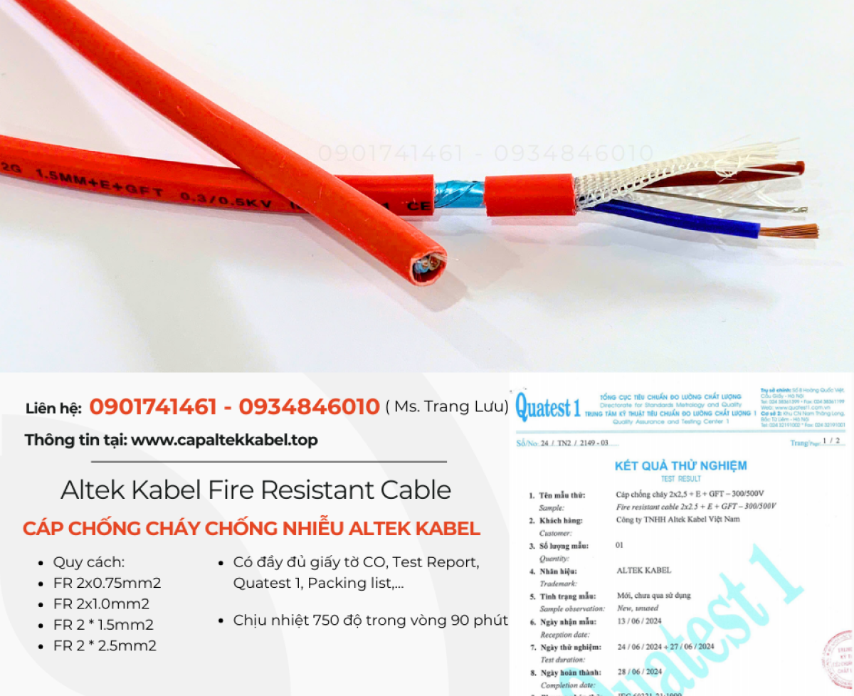 Cáp chống cháy chống nhiễu 2x0.75/ 2x1.0/ 2x1.5/ 2x2.5 Altek Kabel chính hãng