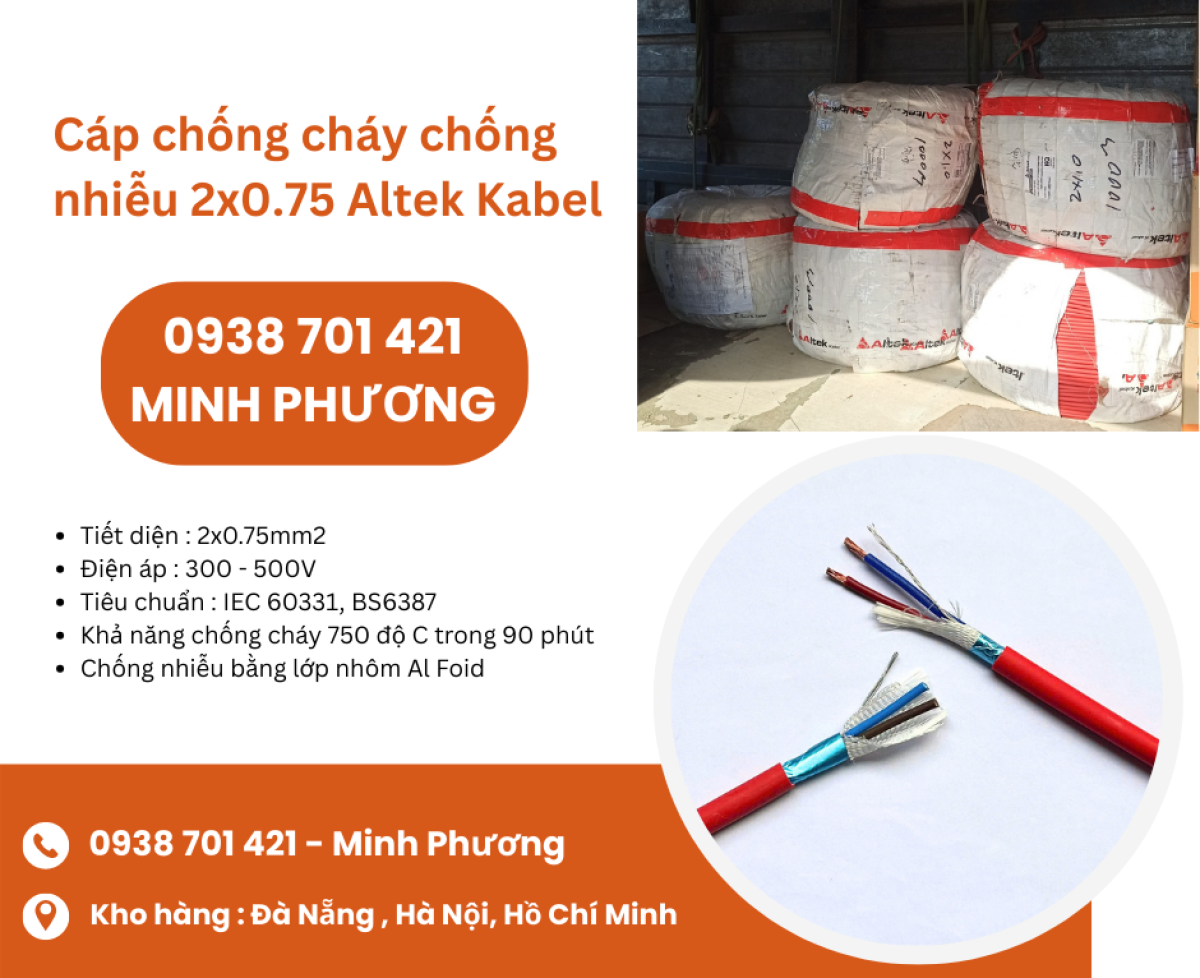 Cáp điện chống cháy chống nhiễu 2x0.75 Altek Kabel sẵn kho Đà Nẵng, Hà Nội, Hồ Chí Minh