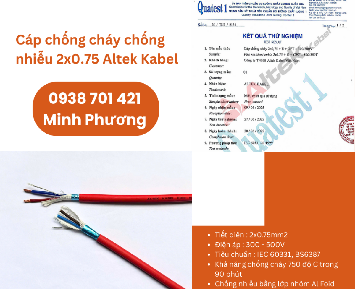 Cáp điện chống cháy chống nhiễu 2x0.75 Altek Kabel sẵn kho Đà Nẵng, Hà Nội, Hồ Chí Minh