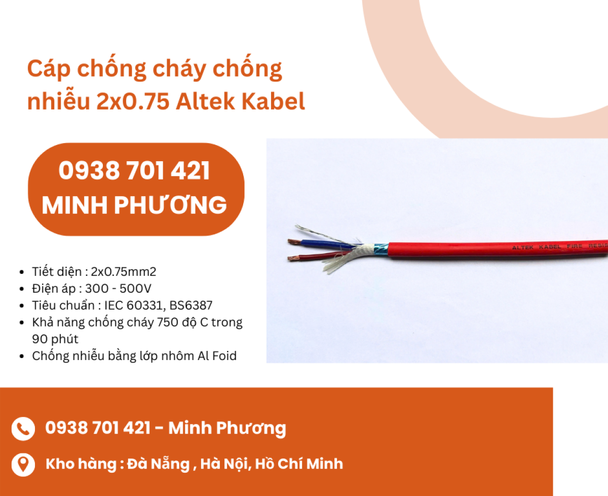 Cáp điện chống cháy chống nhiễu 2x0.75 Altek Kabel sẵn kho Đà Nẵng, Hà Nội, Hồ Chí Minh