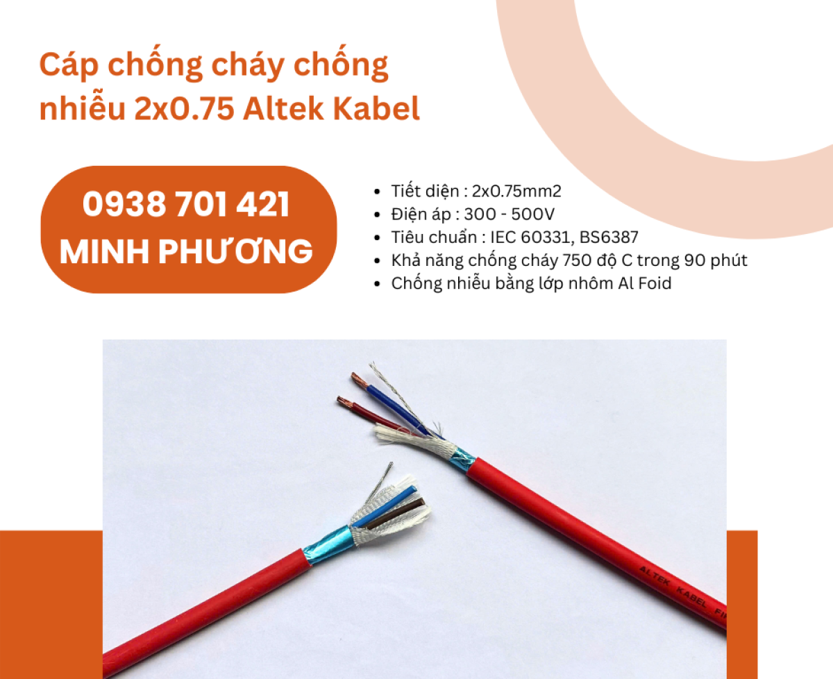 Cáp điện chống cháy chống nhiễu 2x0.75 Altek Kabel sẵn kho Đà Nẵng, Hà Nội, Hồ Chí Minh