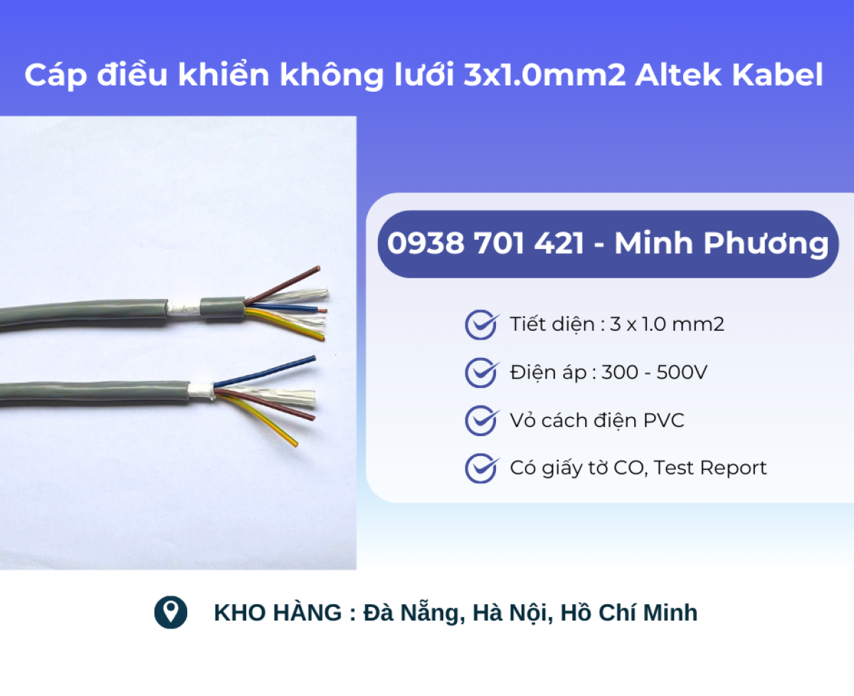 Cáp điều khiển không lưới 3x1.0mm2 Altek Kabel Phú Yên, Thanh Hóa, Gia Lai