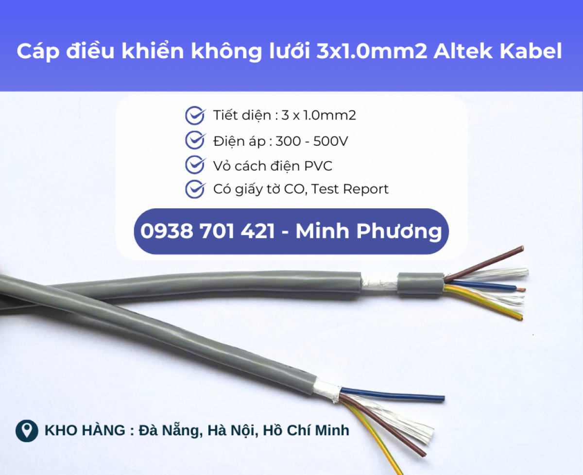Cáp điều khiển không lưới 3x1.0mm2 Altek Kabel Phú Yên, Thanh Hóa, Gia Lai