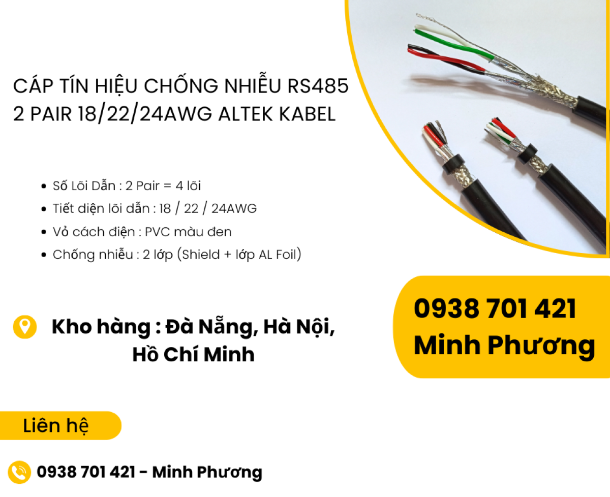 Cáp tín hiệu chống nhiễu RS485 2 pair 18/22/24awg Altek Kabel Đà Nẵng, Huế, Phú Yên