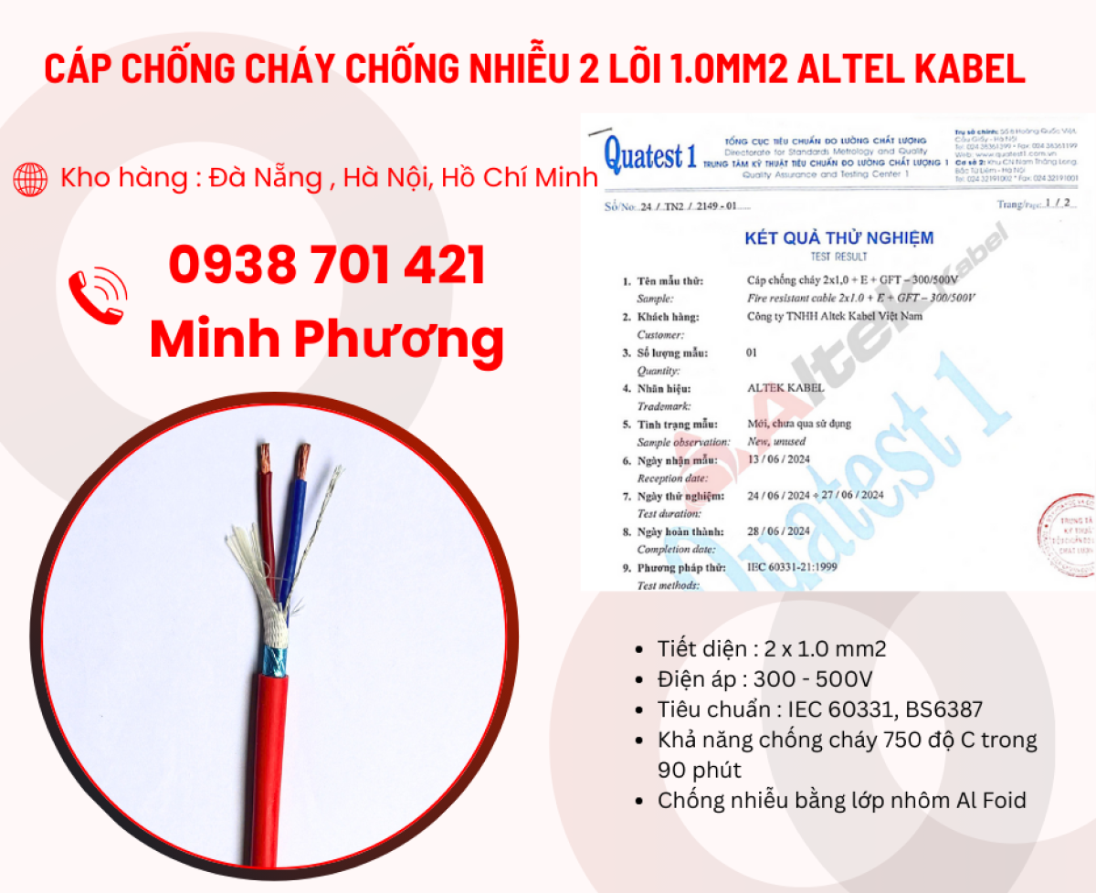Cáp chống cháy chống nhiễu 2 lõi 1.0mm2 Altel Kabel giao ngay – toàn quốc