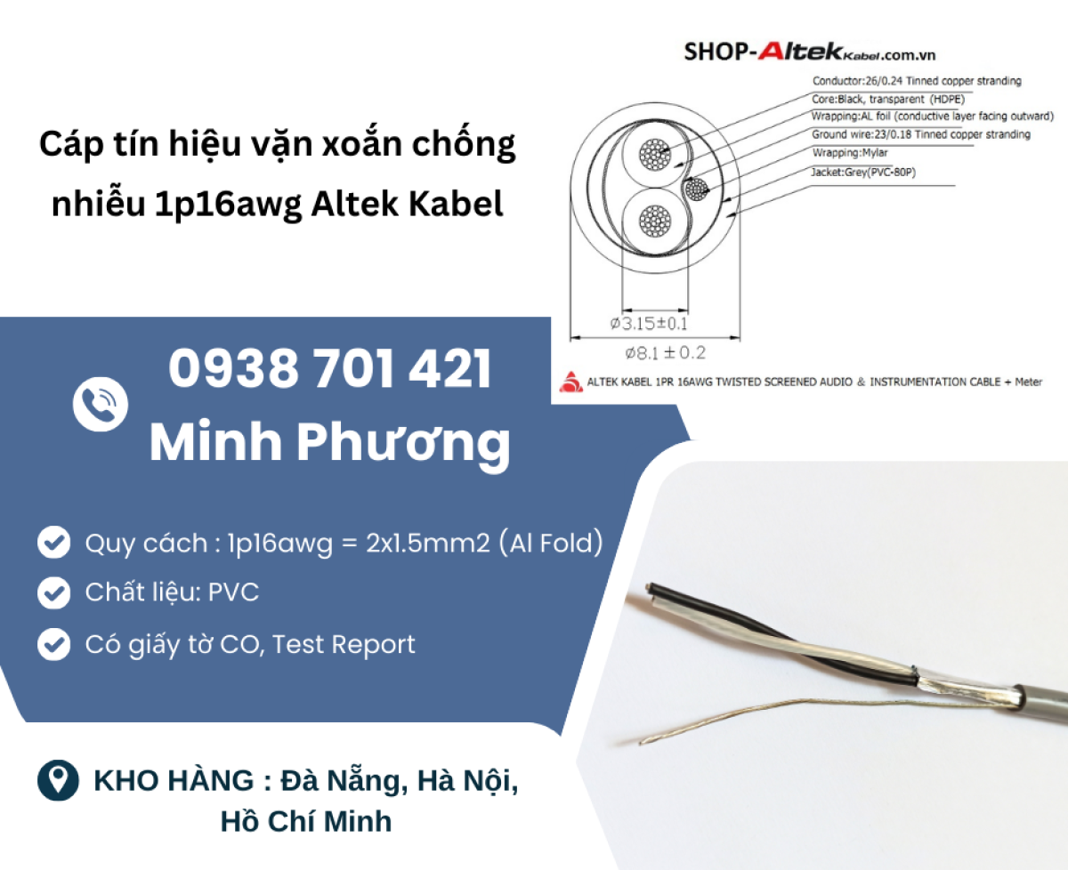 Cáp tín hiệu vặn xoắn chống nhiễu 1p16awg Altek Kabel giao ngay - Đà Nẵng, Huế