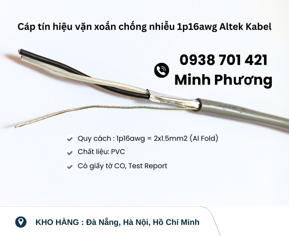 Cáp tín hiệu vặn xoắn chống nhiễu 1p16awg Altek Kabel giao ngay - Đà Nẵng, Huế