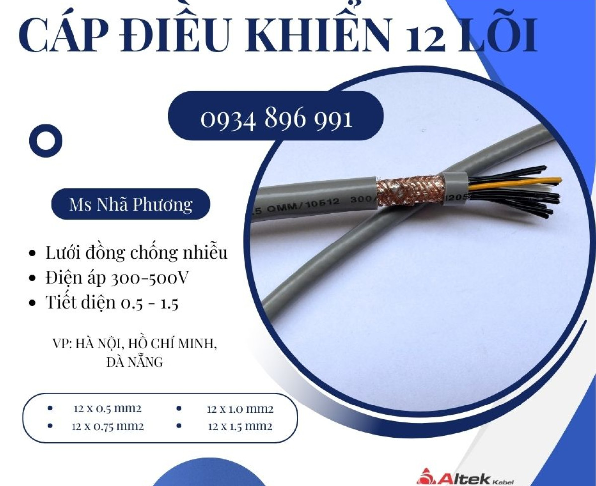 Cáp Điều Khiển 12x0.5 Chống Nhiễu Đà Nẵng, Huế, Quảng Trị