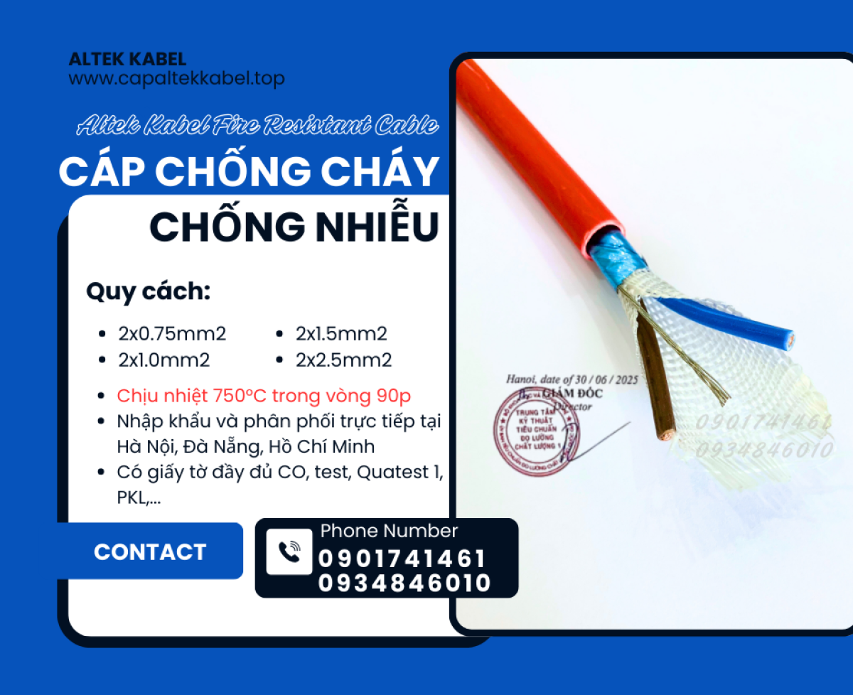 Cáp báo cháy 2x16AWG chống cháy chống nhiễu Altek kabel có kiểm định